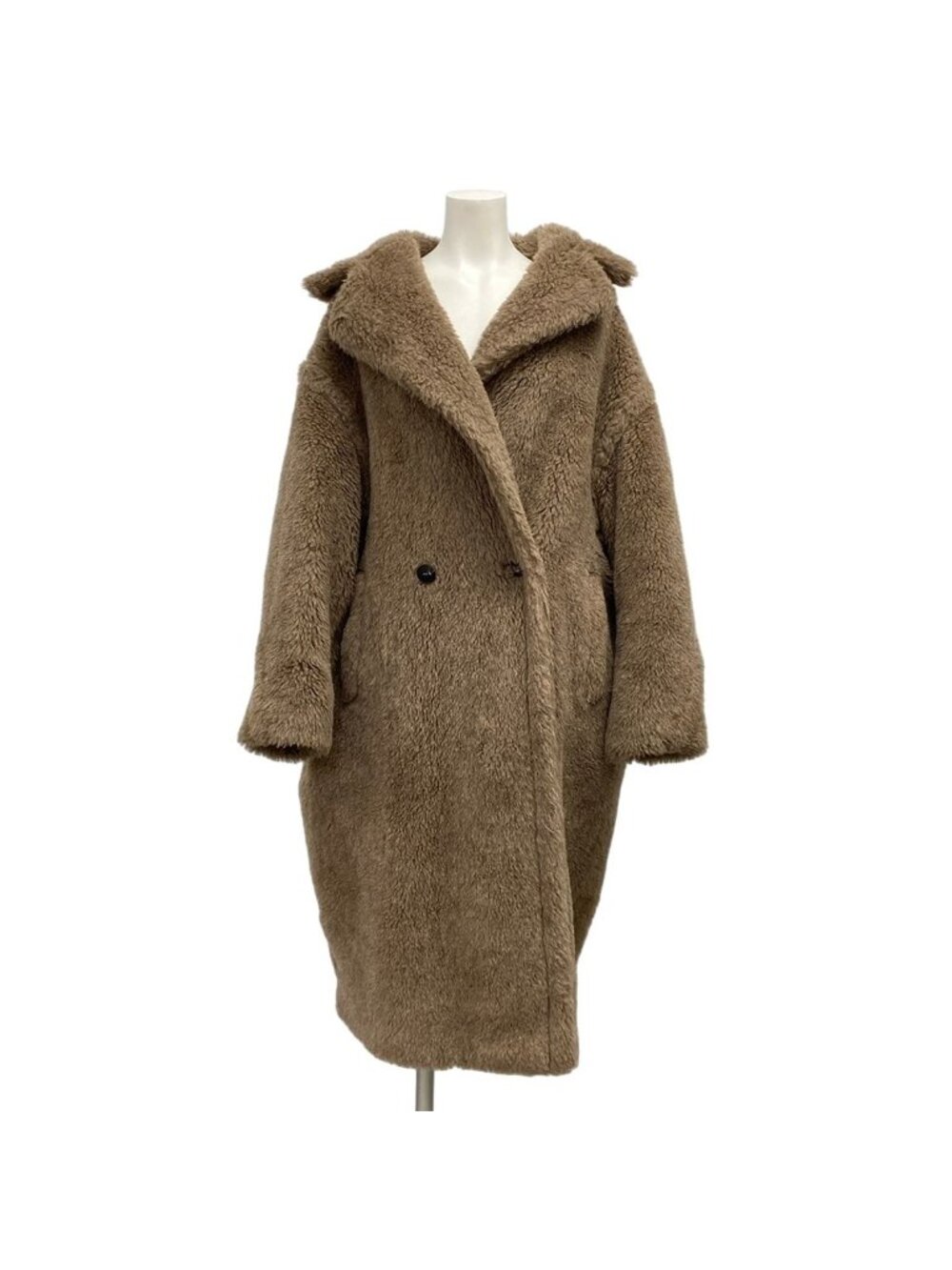 Max Mara Coat Teddy Bear Dark Beige Long Sleeve Winter Cashmere Alpaca S